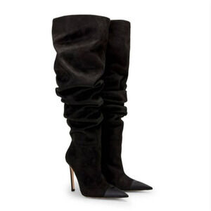 NWT Good American Suede Over the Knee Slouch Boot Women's Black Size 5.5